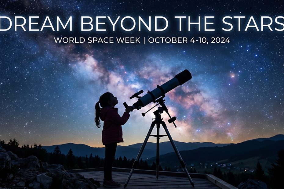 Un enfant observe les étoiles avec un télescope sous un ciel nocturne.