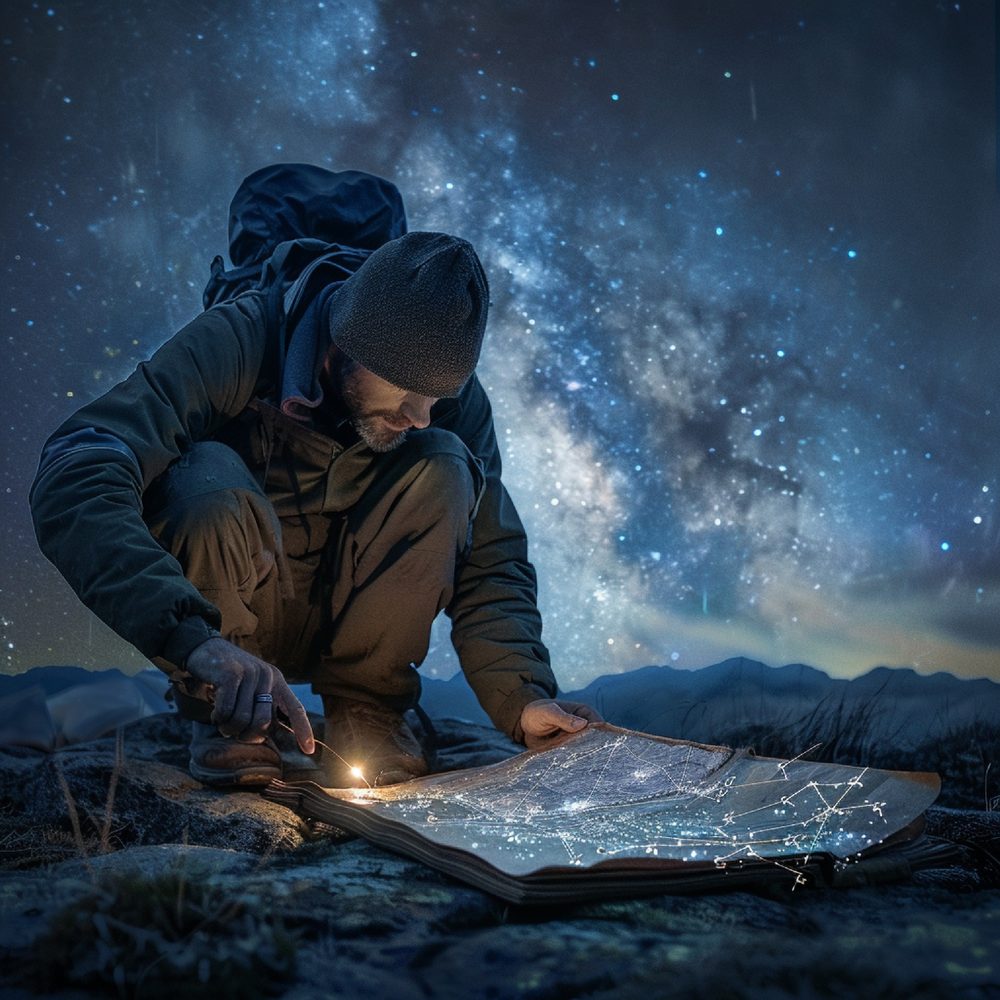 Un amateur d’astronomie repère les constellations dans le ciel nocturne.