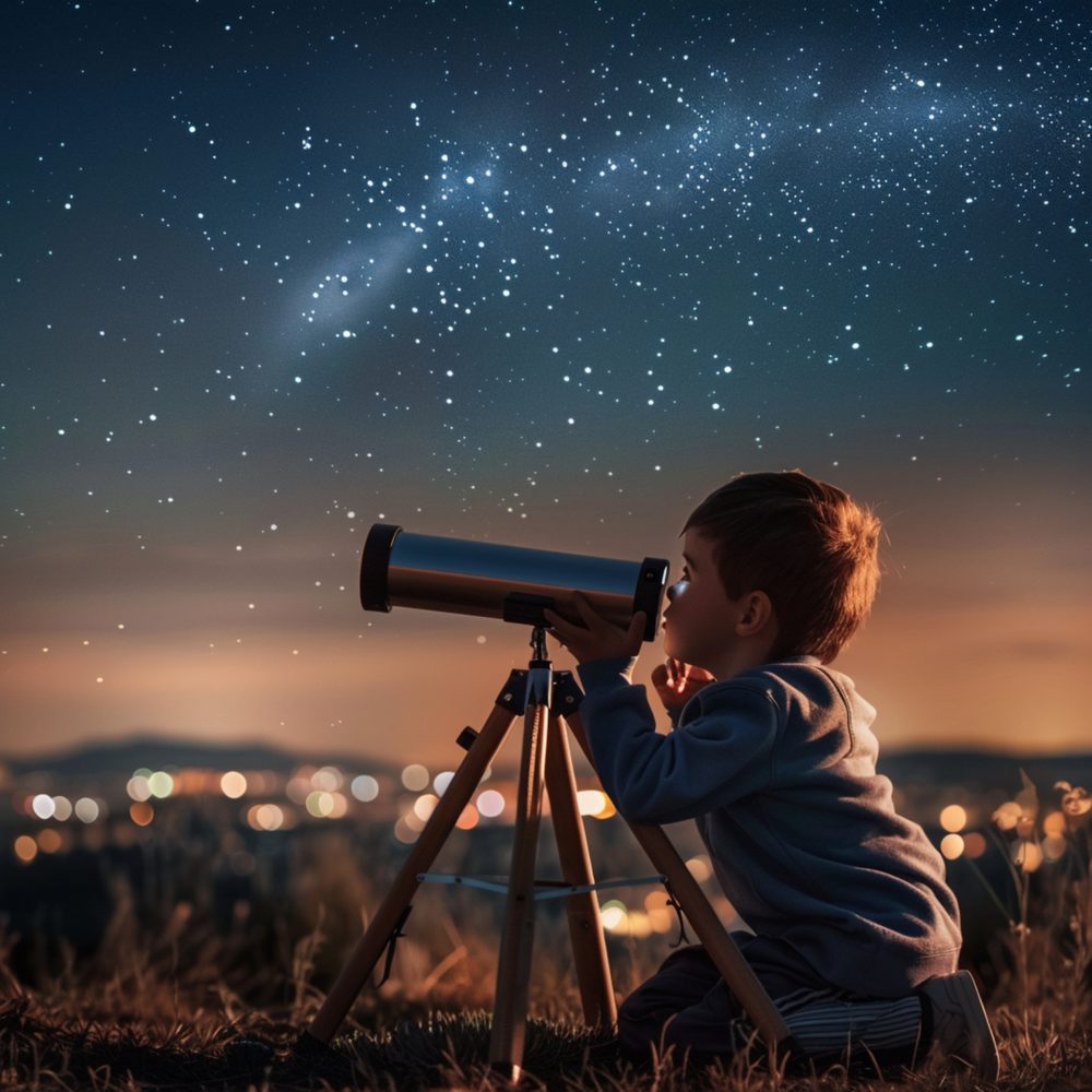 Télescope d’initiation posé sur un trépied, prêt pour une première observation nocturne.