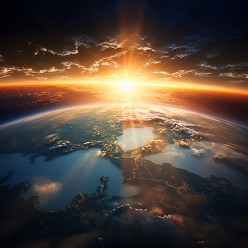 Vue de la Terre éclairée par la lumière du Soleil, l’étoile la plus proche de notre planète.
