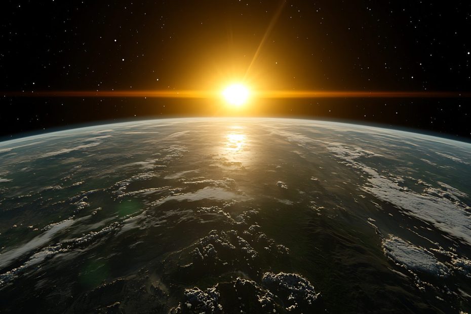 Le Soleil apparaît au-dessus de l’horizon terrestre depuis l’espace.