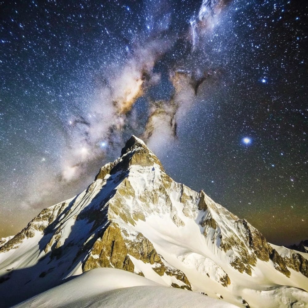 Paysage montagneux français illuminé par la Voie lactée et un ciel étoilé.