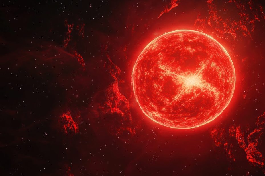 Illustration d’une supergéante rouge dans l’espace, semblable à Stephenson 2-18, candidate au titre de plus grosse étoile connue.
