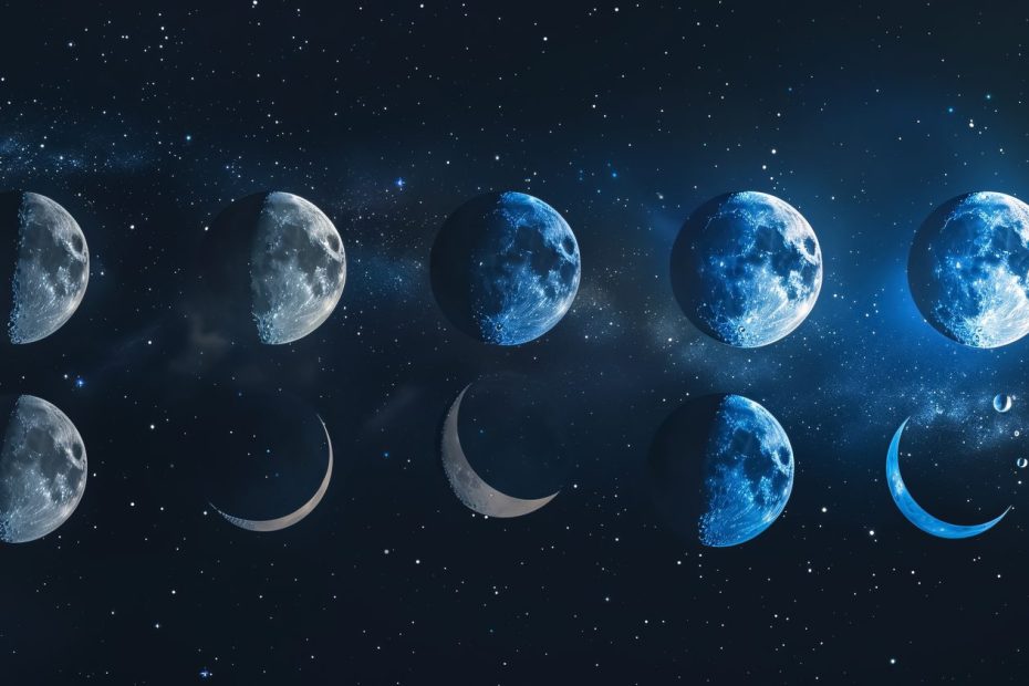 Les différentes phases de la Lune visibles dans le ciel nocturne.